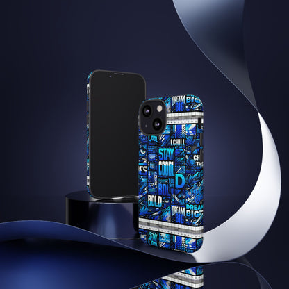 Vibrant 3D Wrap Protective Phone Case in Blue Typography Design for Unique Style – Stylish Protection Compatible with iPhone 13, 14, 15 & 16 – All Models Including Pro, Pro Max & Plus