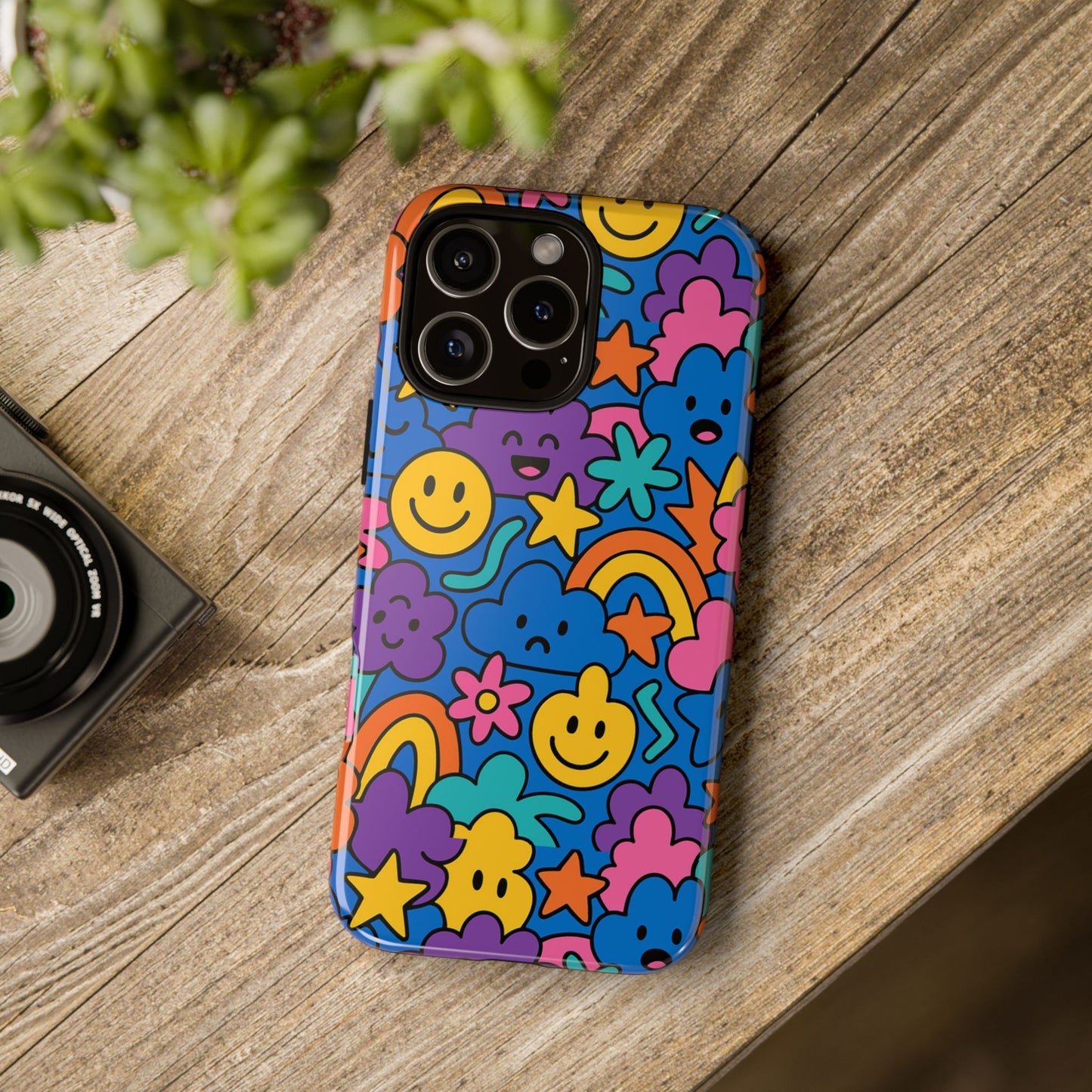vibrant cartoon protective phone case with playful multicolour design – unisex fashion accessory – compatible with iphone 13, 14, 15 & 16 – all models including pro, pro max & plus