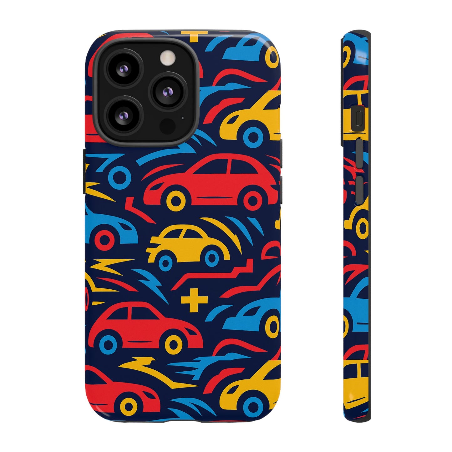 multicolour retro 3d wrap protective phone case with vibrant car design for stylish protection compatible with iphone 13, 14, 15 & 16 – all models including pro, pro max & plus