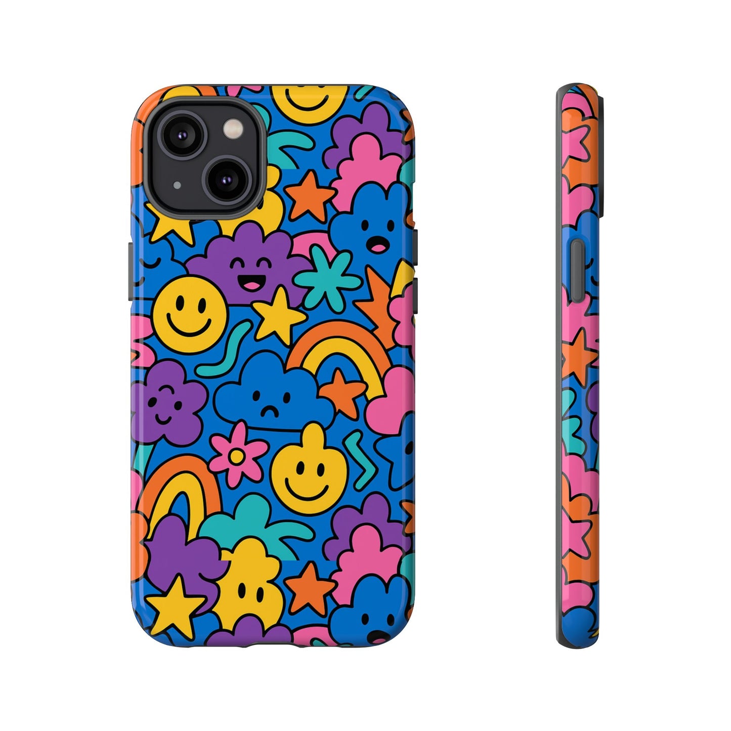 vibrant cartoon protective phone case with playful multicolour design – unisex fashion accessory – compatible with iphone 13, 14, 15 & 16 – all models including pro, pro max & plus