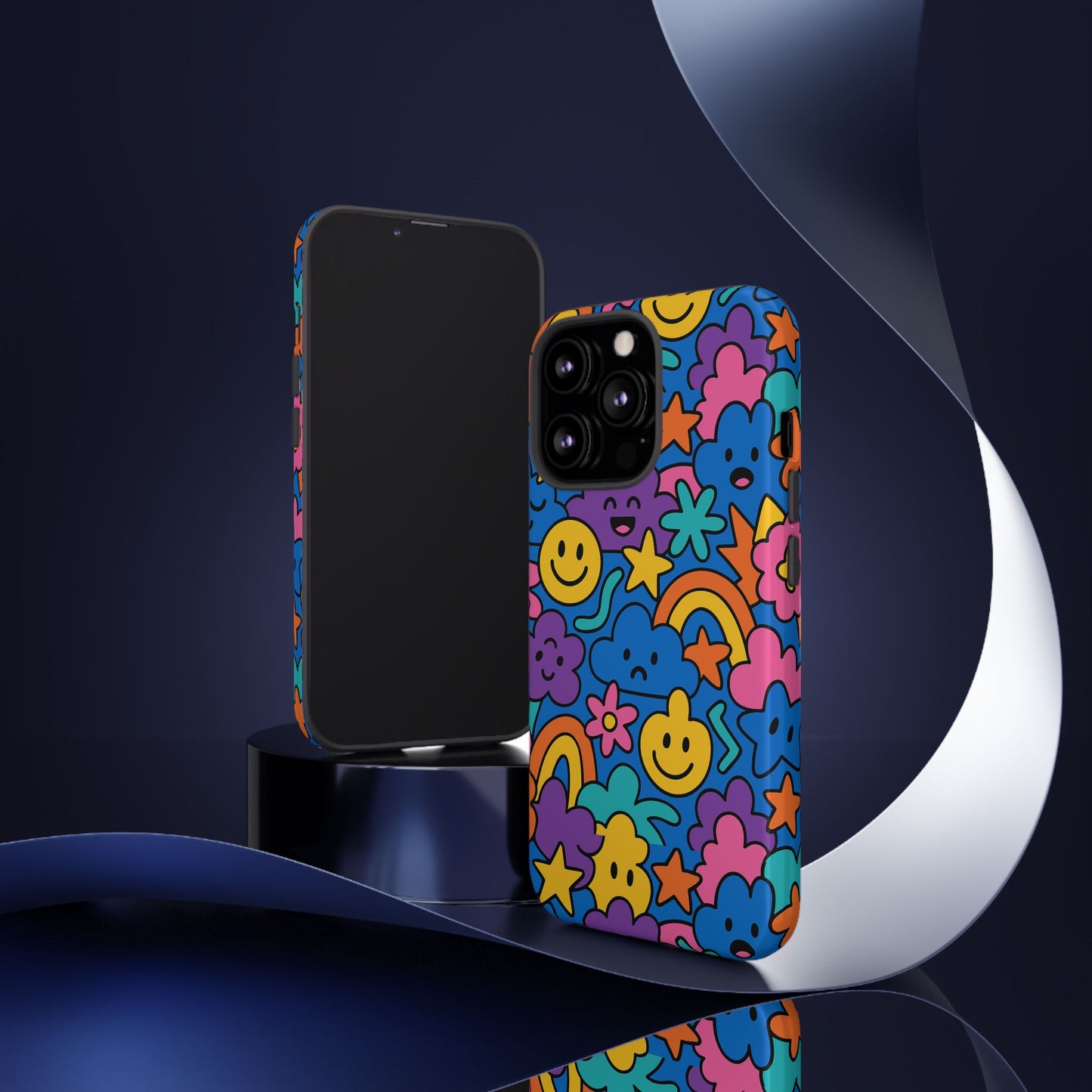 vibrant cartoon protective phone case with playful multicolour design – unisex fashion accessory – compatible with iphone 13, 14, 15 & 16 – all models including pro, pro max & plus