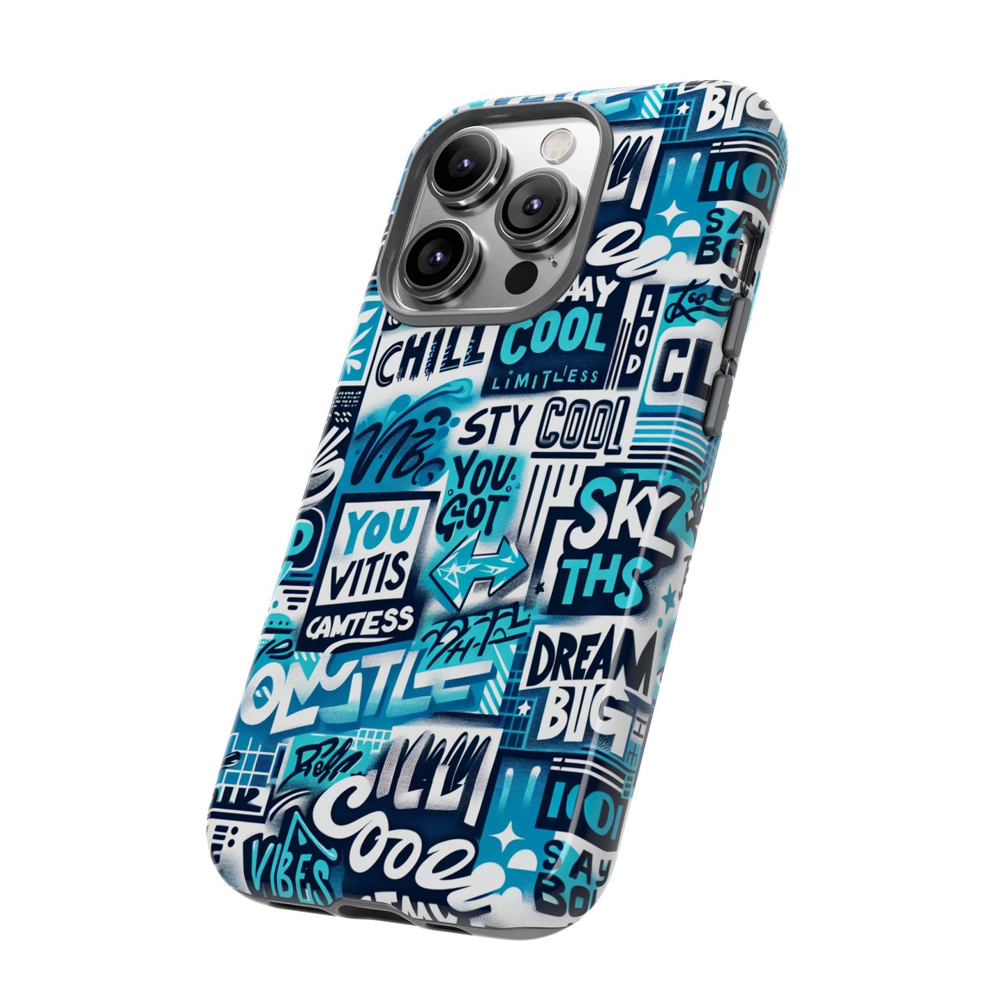 vibrant 3d graphic phone case in blue for stylish protection – playful design – compatible with iphone 13, 14, 15 & 16 – all models including pro, pro max & plus