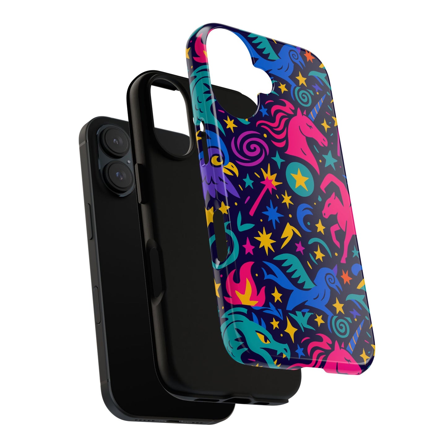 vibrant fantasy unicorns protective phone case – colourful 3d design for stylish protection – compatible with iphone 13, 14, 15 & 16 – all models including pro, pro max & plus