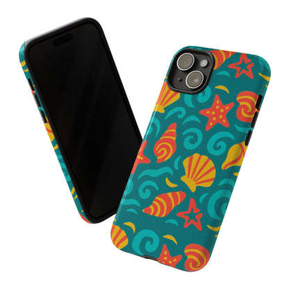 Vibrant Coastal Shell Pattern Protective Phone Case for Stylish Self-Expression Compatible with iPhone 13, 14, 15 & 16 – all models including Pro, Pro Max & Plus