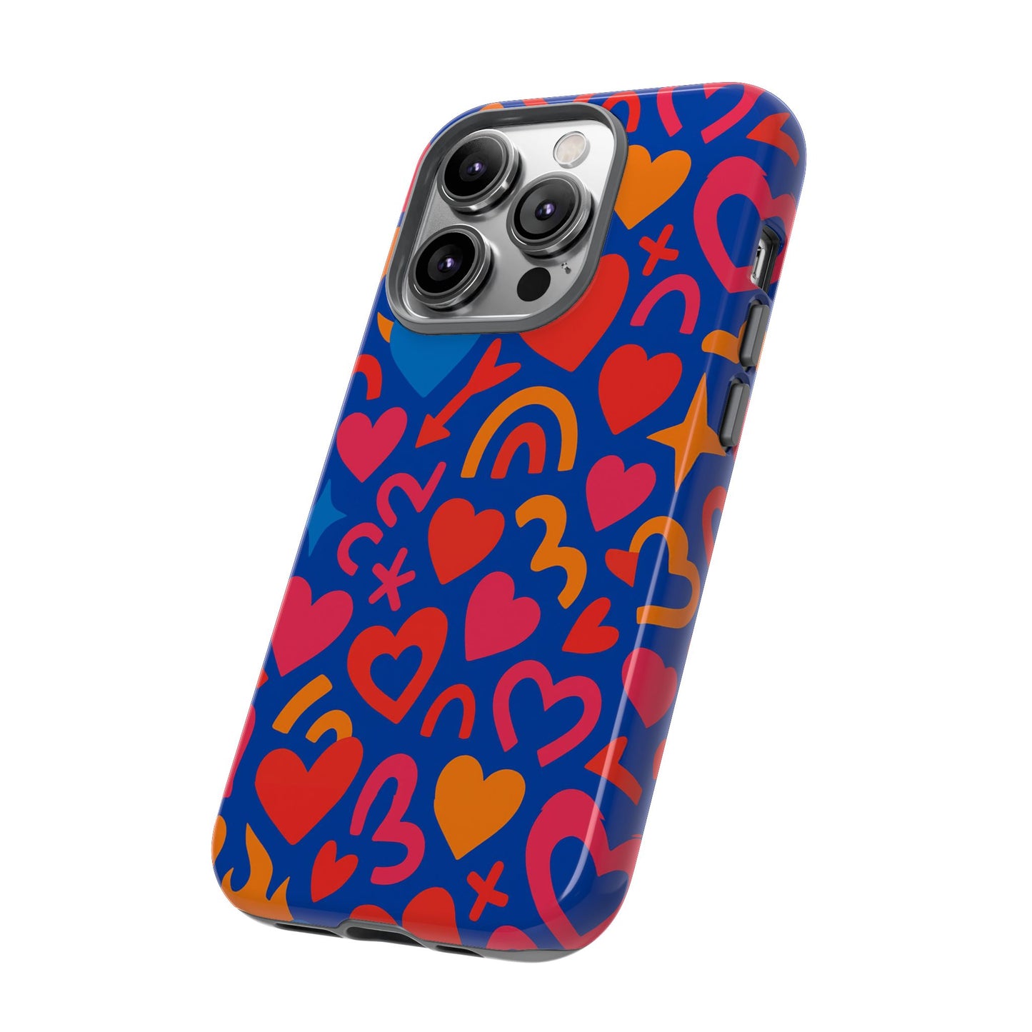 vibrant multicolour heart design protective phone case stylish accessory for self-expression compatible with iphone 13, 14, 15 & 16 – all models including pro, pro max & plus