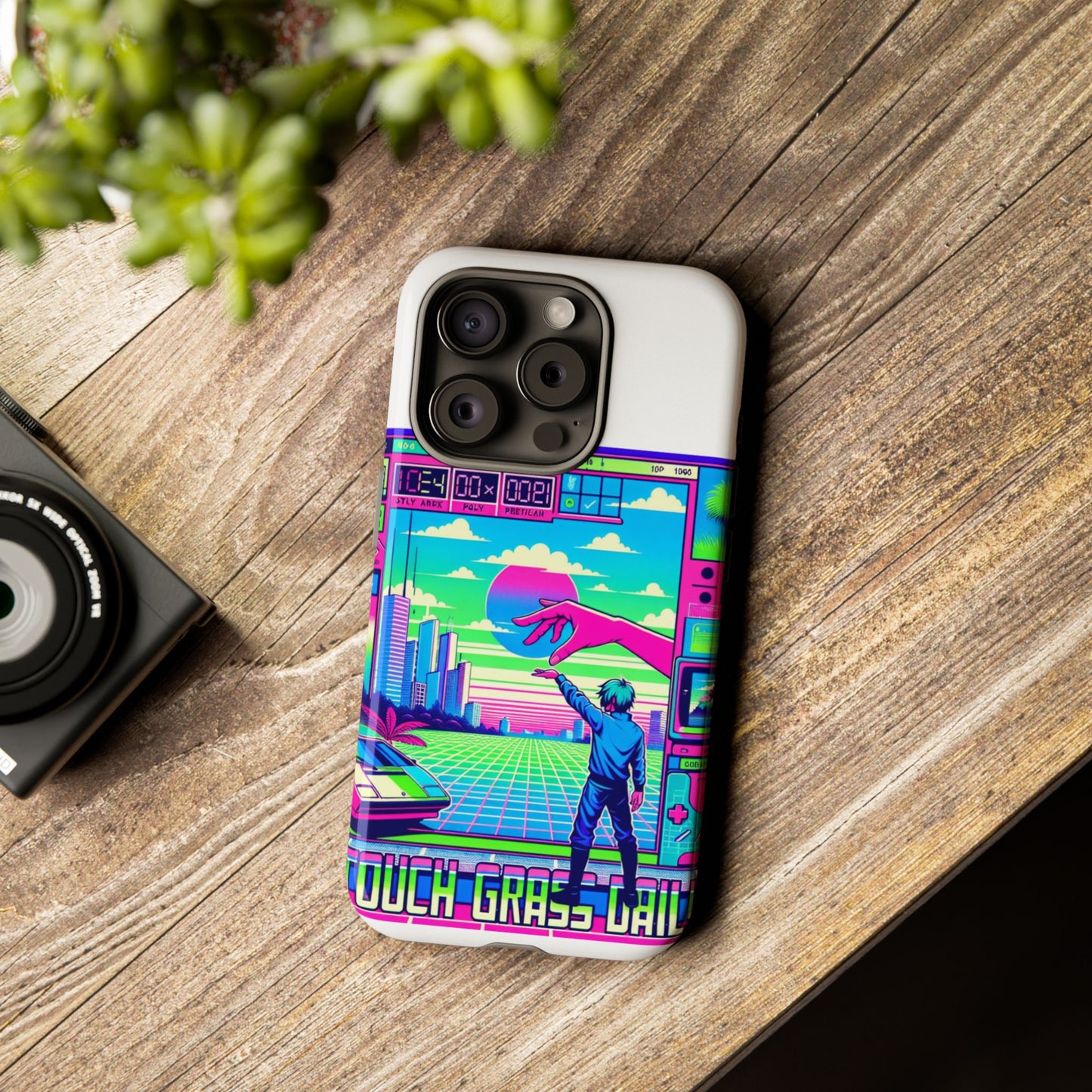 touch grass daily 3d wrap protective phone case for smartphones, durable shock absorption, uv protected, unique anime design, fun gift for tech enthusiasts