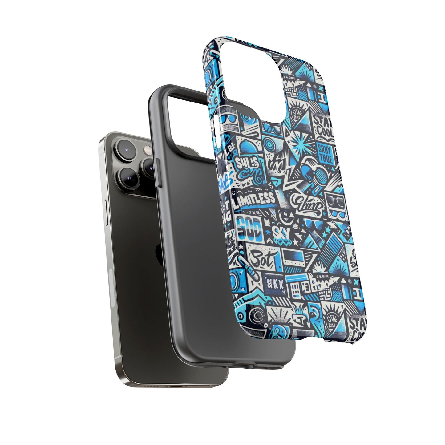 vibrant 3d wrap stylish protective phone case in playful blue and black design for trendsetters compatible with iphone 13, 14, 15 & 16 – all models including pro, pro max & plus