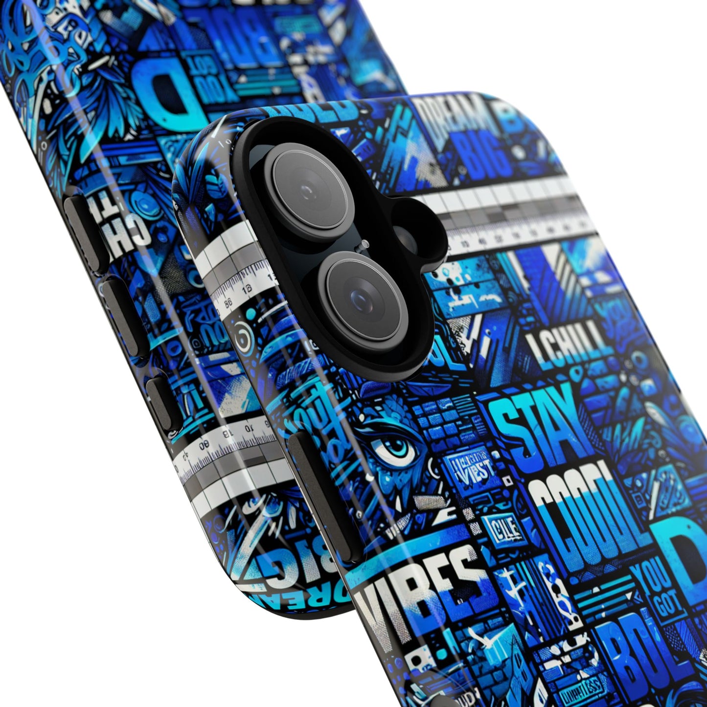 vibrant 3d wrap protective phone case in blue typography design for unique style – stylish protection compatible with iphone 13, 14, 15 & 16 – all models including pro, pro max & plus