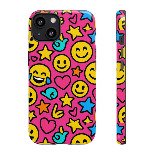 Vibrant Pink Emoji Phone Case with 3D Wrap Design for Stylish Protection Compatible with iPhone 13, 14, 15 & 16 – All Models Including Pro, Pro Max & Plus