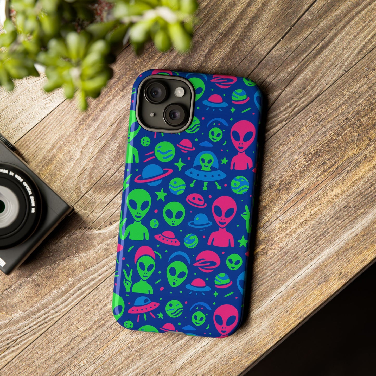 vibrant multicolour alien 3d wrap phone case in retro anime style for stylish protection compatible with iphone 13, 14, 15 & 16 – all models including pro, pro max & plus