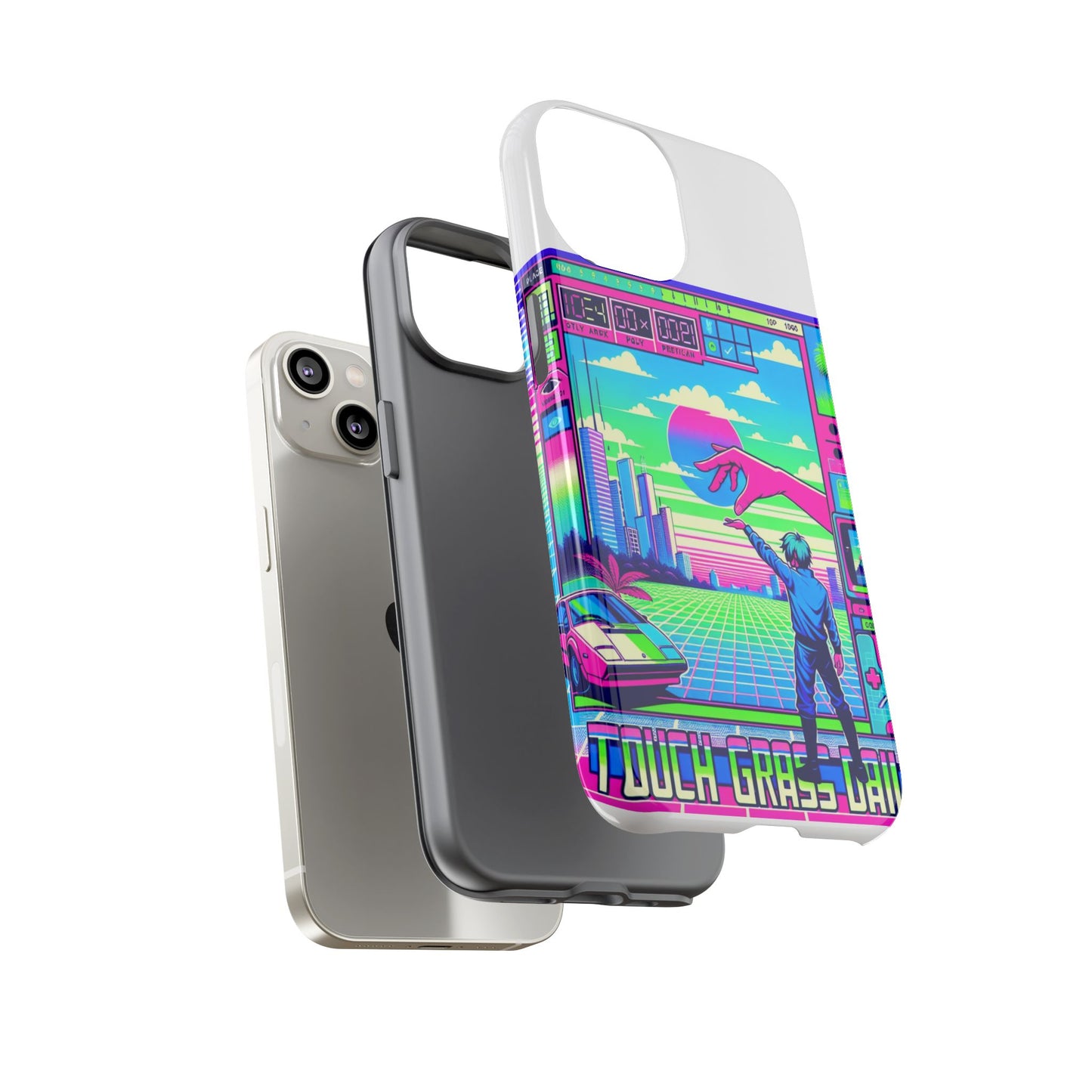 touch grass daily 3d wrap protective phone case for smartphones, durable shock absorption, uv protected, unique anime design, fun gift for tech enthusiasts