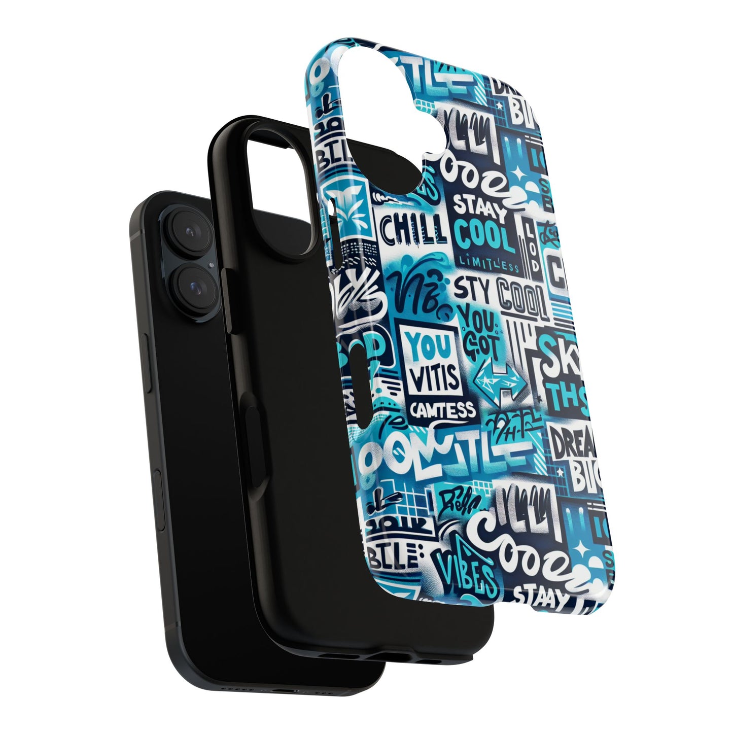vibrant 3d graphic phone case in blue for stylish protection – playful design – compatible with iphone 13, 14, 15 & 16 – all models including pro, pro max & plus