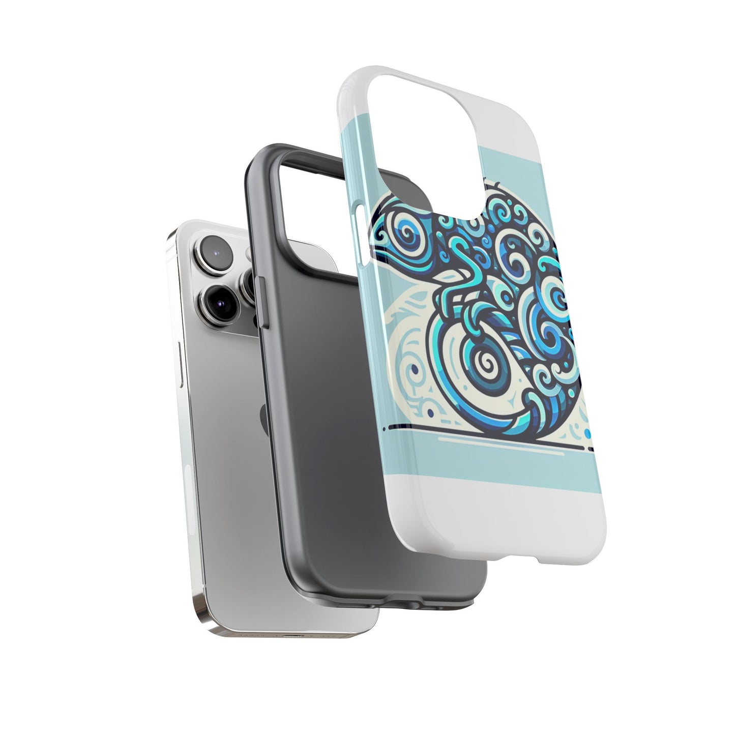 vibrant 3d wrap protective phone case with playful chameleon design in blue – unique accessory for self-expression compatible with iphone 13, 14, 15 & 16 – all models including pro, pro max & plus