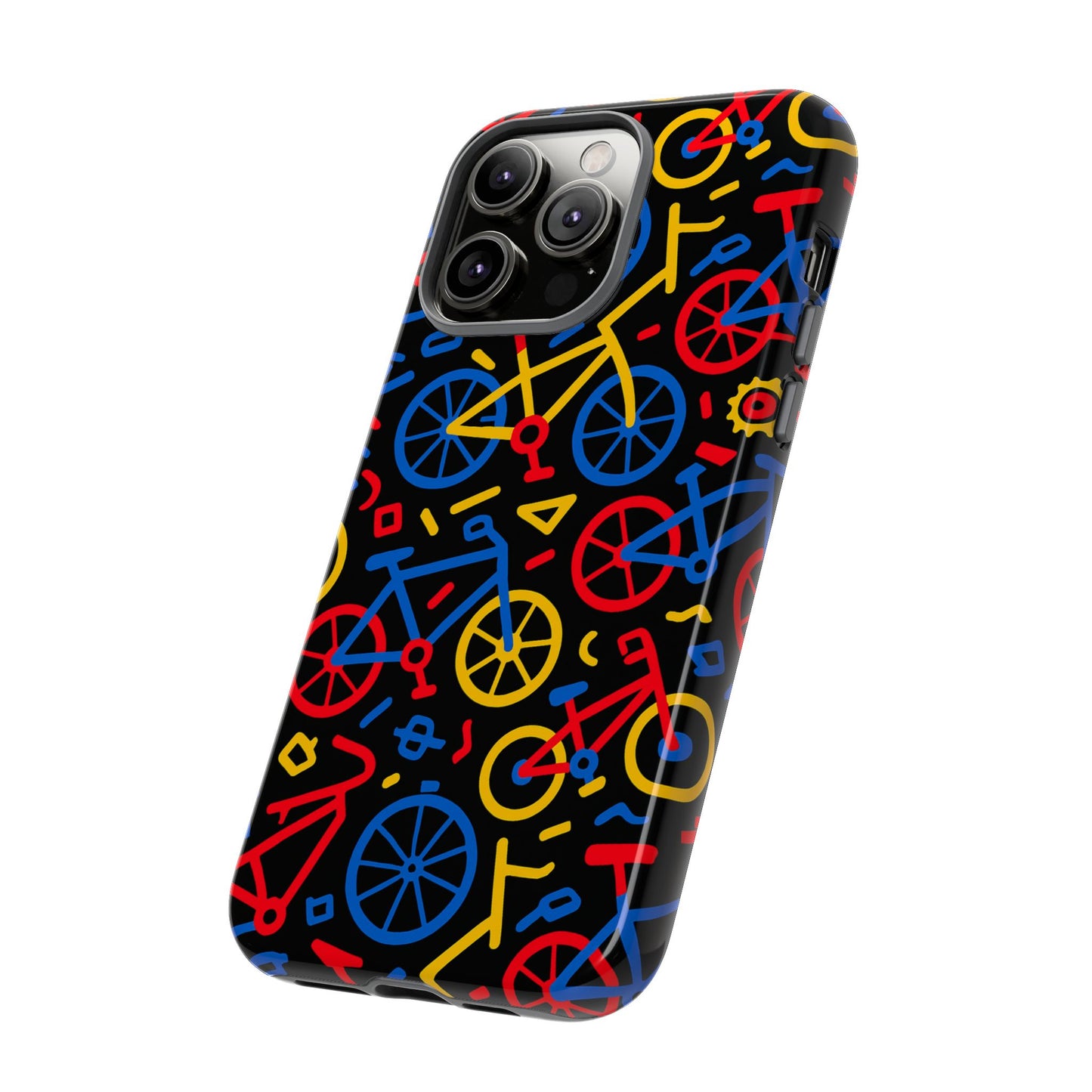 multicolour 3d bicycle phone case with retro design for stylish protection compatible with iphone 13, 14, 15 & 16 – all models including pro, pro max & plus
