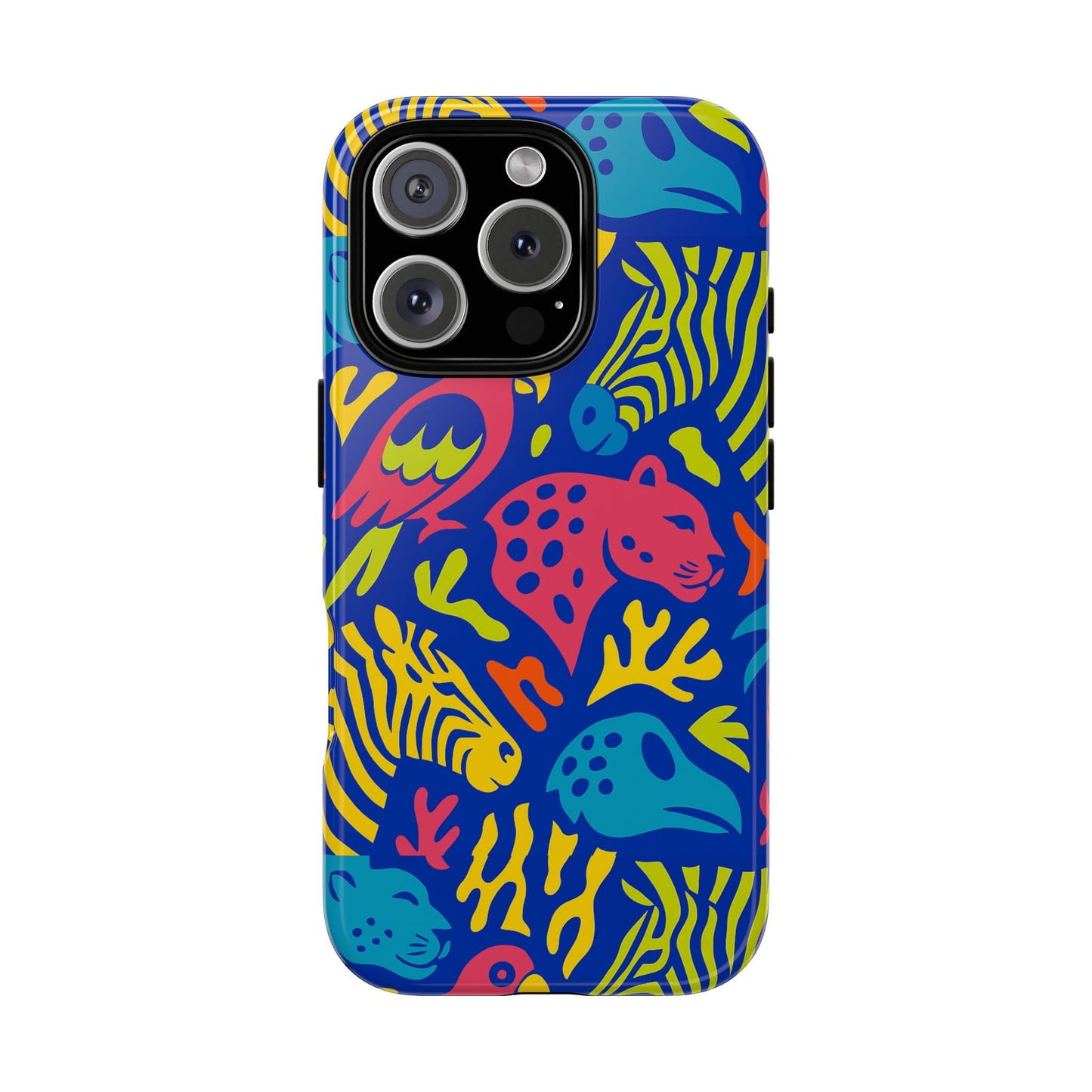 vibrant animal print protective phone case for stylish protection with multicolour design – compatible with iphone 13, 14, 15 & 16 – all models including pro, pro max & plus