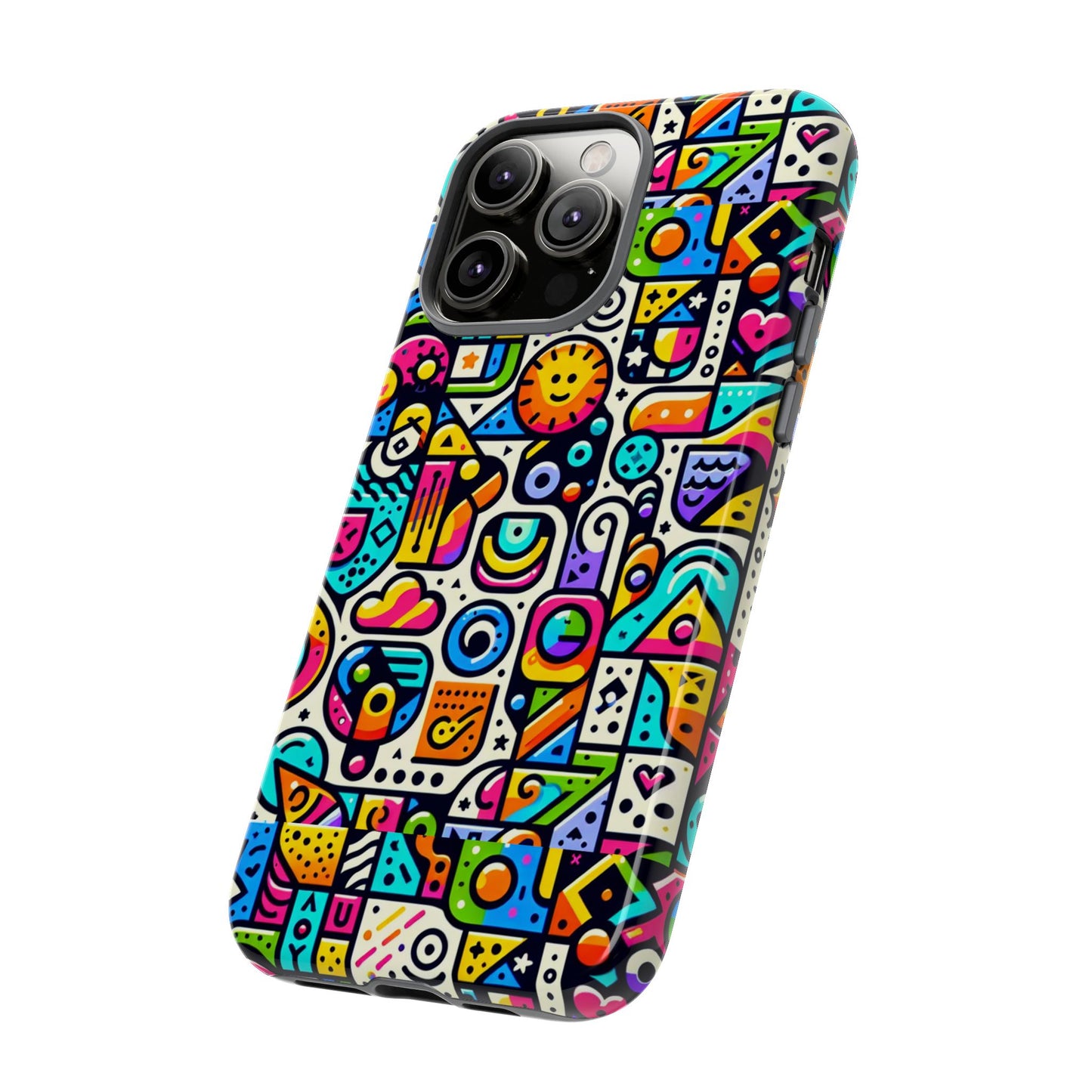 pattern image 9 vibrant shockproof phone case for anime and comic fans with bold geometric design, durable finish, and impact protection compatibility with iphone 13, 14, 15 & 16 – all models including pro, pro max & plus