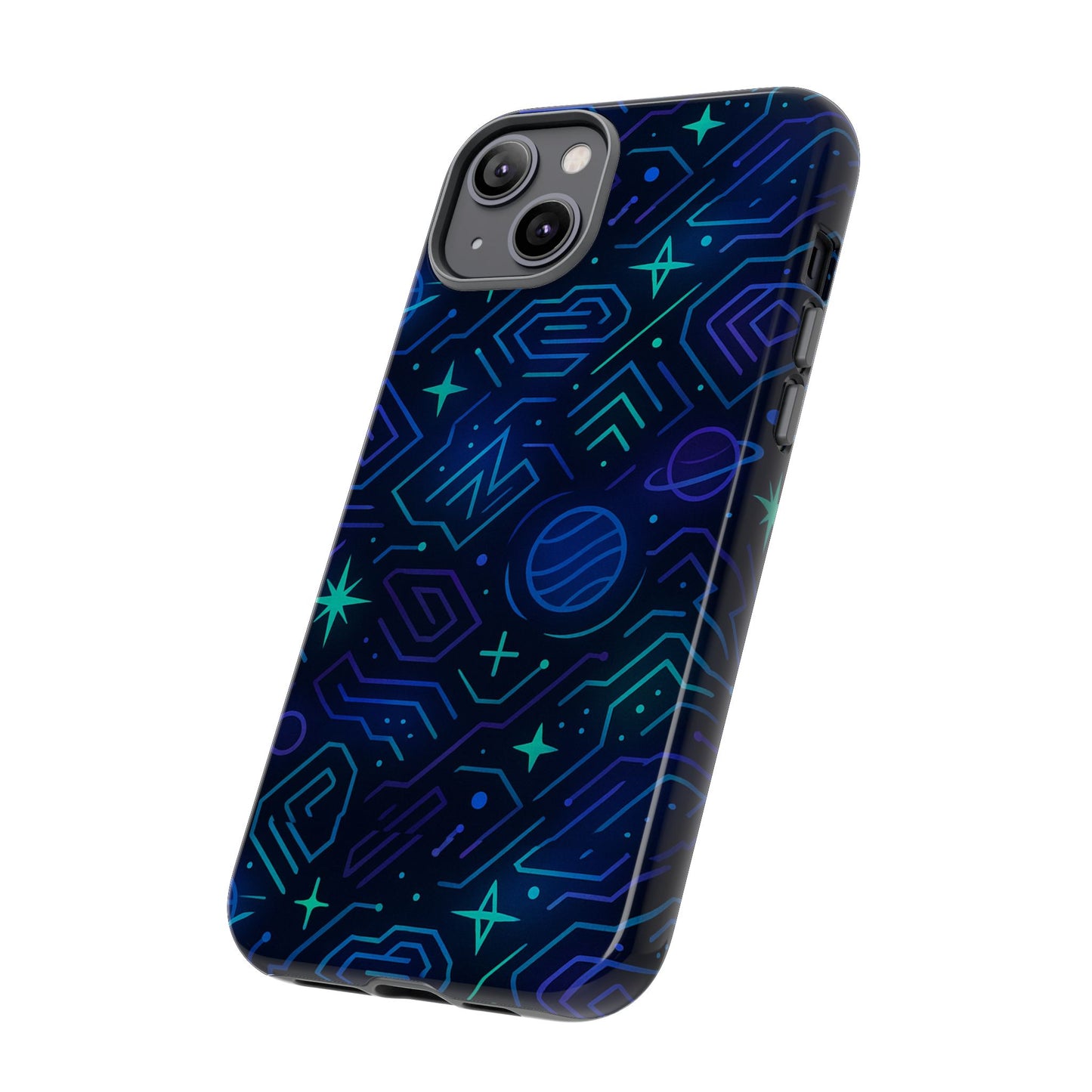 vibrant space design protective phone case in blue and green 3d wrap for stylish protection compatible with iphone 13, 14, 15 & 16 – all models including pro, pro max & plus