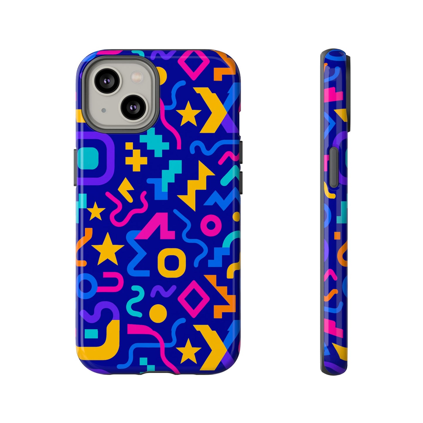 vibrant geometric protective phone case with 3d wrap design – playful accessory for self-expression compatible with iphone 13, 14, 15 & 16 – all models including pro, pro max & plus