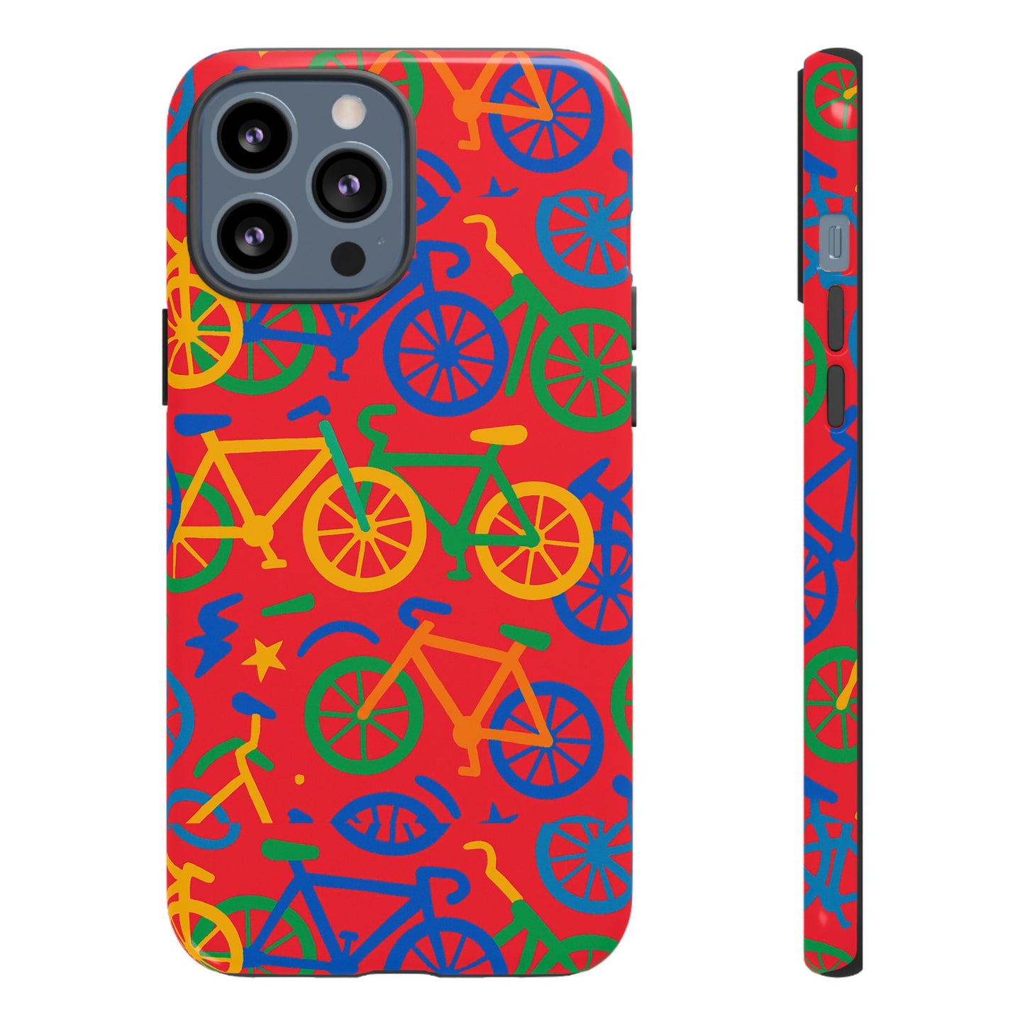 vibrant 3d bicycle pattern protective phone case in colourful retro design for stylish protection compatible with iphone 13, 14, 15 & 16 – all models including pro, pro max & plus