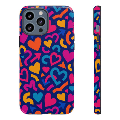 Vibrant Multicolour Heart Pattern Protective Phone Case with 3D Wrap Design for Stylish Smartphone Accessories Compatible with iPhone 13, 14, 15 & 16 – all models including Pro, Pro Max & Plus