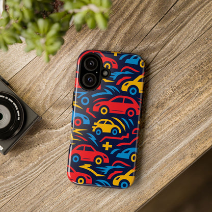 Multicolour Retro 3D Wrap Protective Phone Case with Vibrant Car Design for Stylish Protection Compatible with iPhone 13, 14, 15 & 16 – all models including Pro, Pro Max & Plus