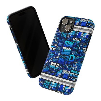Vibrant 3D Wrap Protective Phone Case in Blue Typography Design for Unique Style – Stylish Protection Compatible with iPhone 13, 14, 15 & 16 – All Models Including Pro, Pro Max & Plus