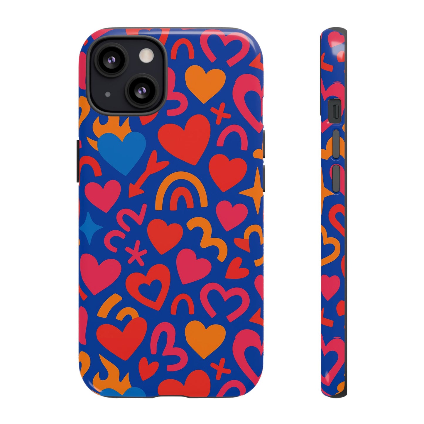vibrant multicolour heart design protective phone case stylish accessory for self-expression compatible with iphone 13, 14, 15 & 16 – all models including pro, pro max & plus
