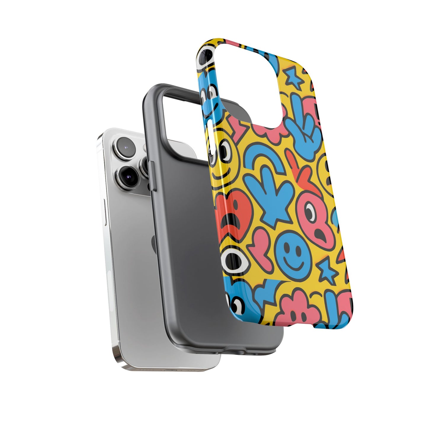 vibrant emoji phone case with fun 3d multicolour design, playful protective cover for kids and teens, compatible with iphone 13, 14, 15 & 16 – all models including pro, pro max & plus