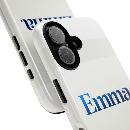 Elegant Personalised Protective Phone Case in White with Blue Typography for Stylish Individuals Compatible with iPhone 13, 14, 15 & 16 – All Models Including Pro, Pro Max & Plus