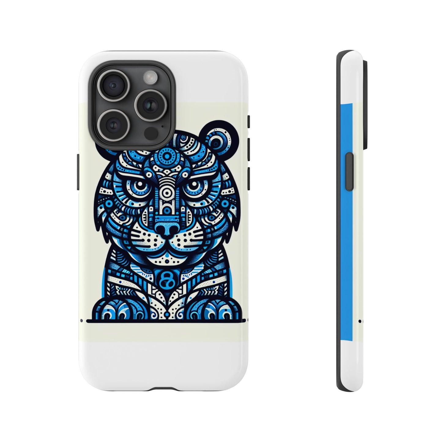 vibrant blue geometric tiger design phone case – stylish protection accessory for self-expression compatible with iphone 13, 14, 15 & 16 – all models including pro, pro max & plus
