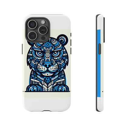 Vibrant Blue Geometric Tiger Design Phone Case – Stylish Protection Accessory for Self-Expression Compatible with iPhone 13, 14, 15 & 16 – all models including Pro, Pro Max & Plus