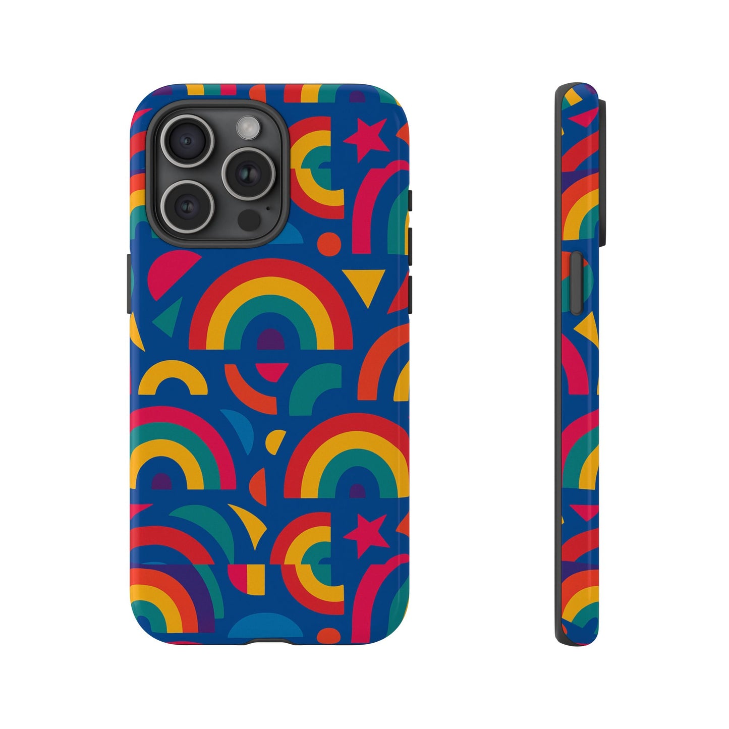 vibrant 3d geometric phone case in multicolour design for stylish protection compatible with iphone 13, 14, 15 & 16 – all models including pro, pro max & plus