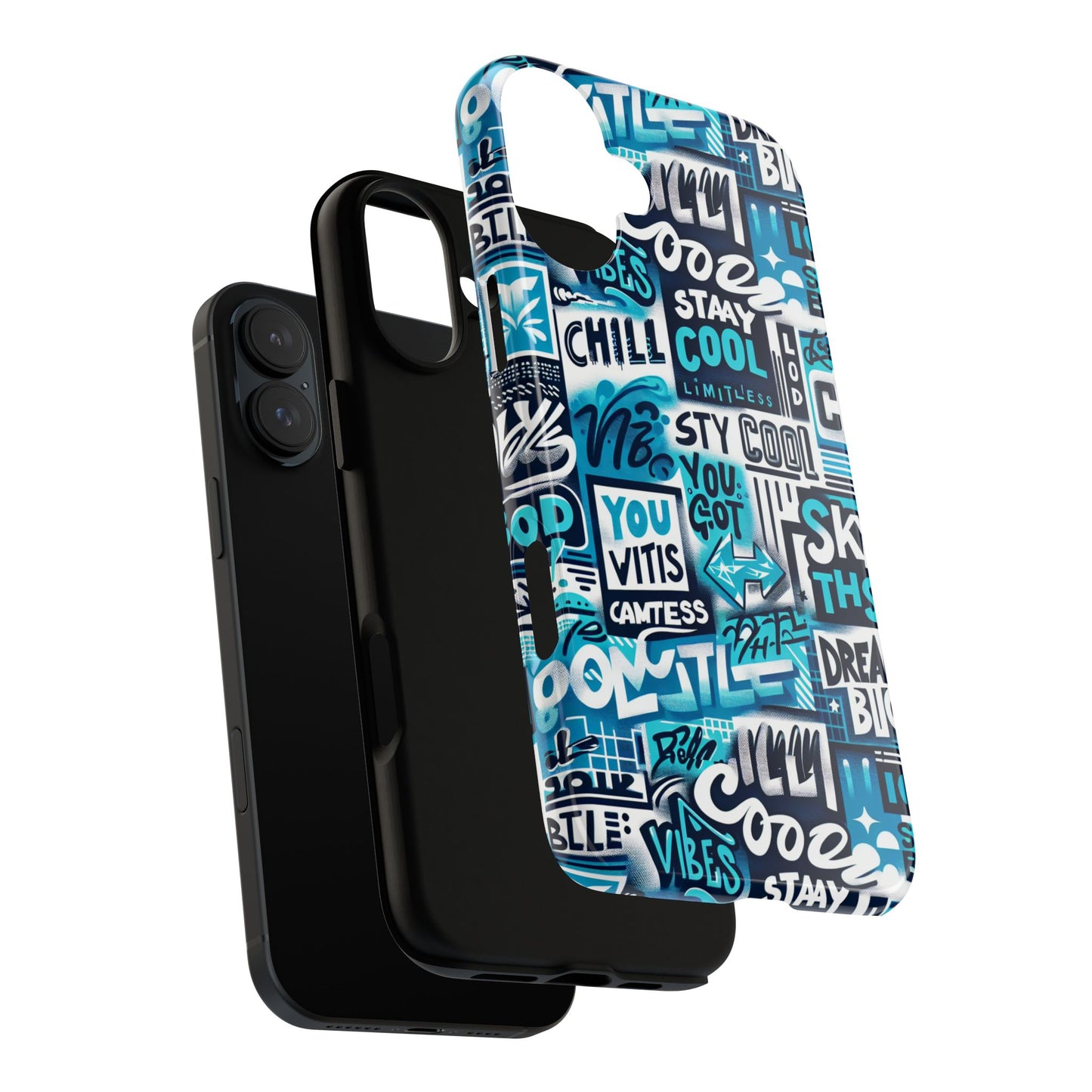 vibrant 3d graphic phone case in blue for stylish protection – playful design – compatible with iphone 13, 14, 15 & 16 – all models including pro, pro max & plus