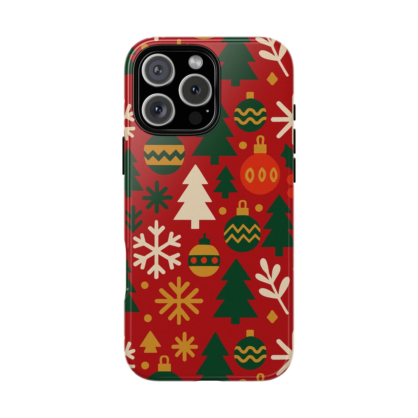vibrant red 3d wrap protective phone case with christmas tree and ornament design for stylish protection compatible with iphone 13, 14, 15 & 16 – all models including pro, pro max & plus