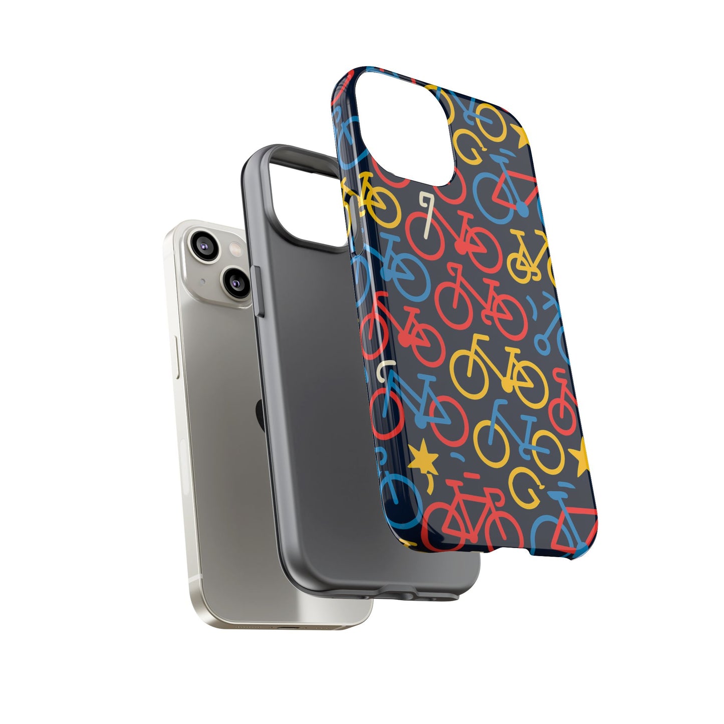 multicolor bicycle pattern protective phone case – vibrant 3d design for stylish protection – compatible with iphone 13, 14, 15 & 16 – all models including pro, pro max & plus