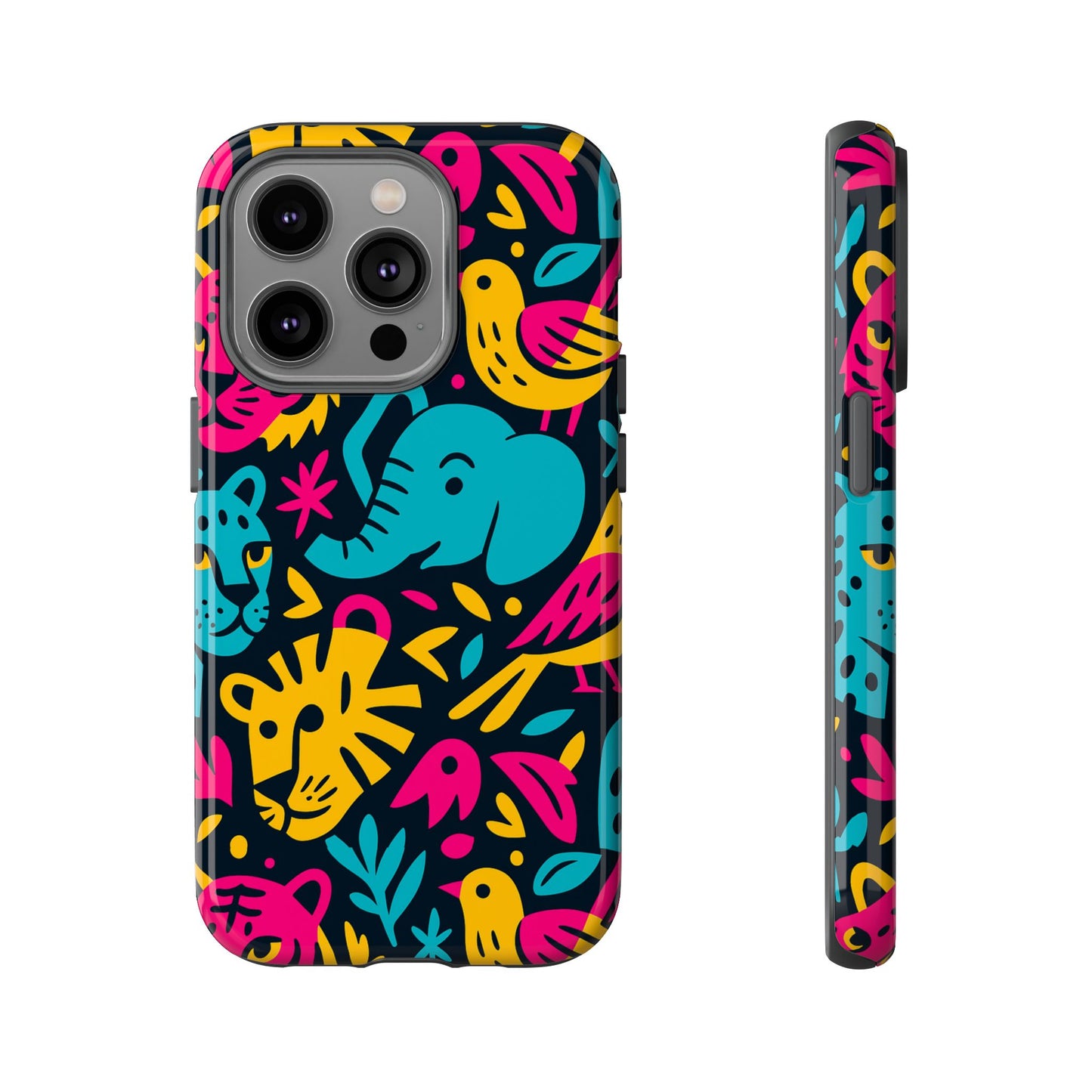 vibrant 3d animal print protective phone case colourful design for stylish protection compatible with iphone 13, 14, 15 & 16 – all models including pro, pro max & plus