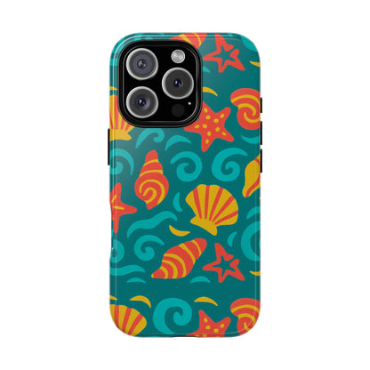 Vibrant Coastal Shell Pattern Protective Phone Case for Stylish Self-Expression Compatible with iPhone 13, 14, 15 & 16 – all models including Pro, Pro Max & Plus