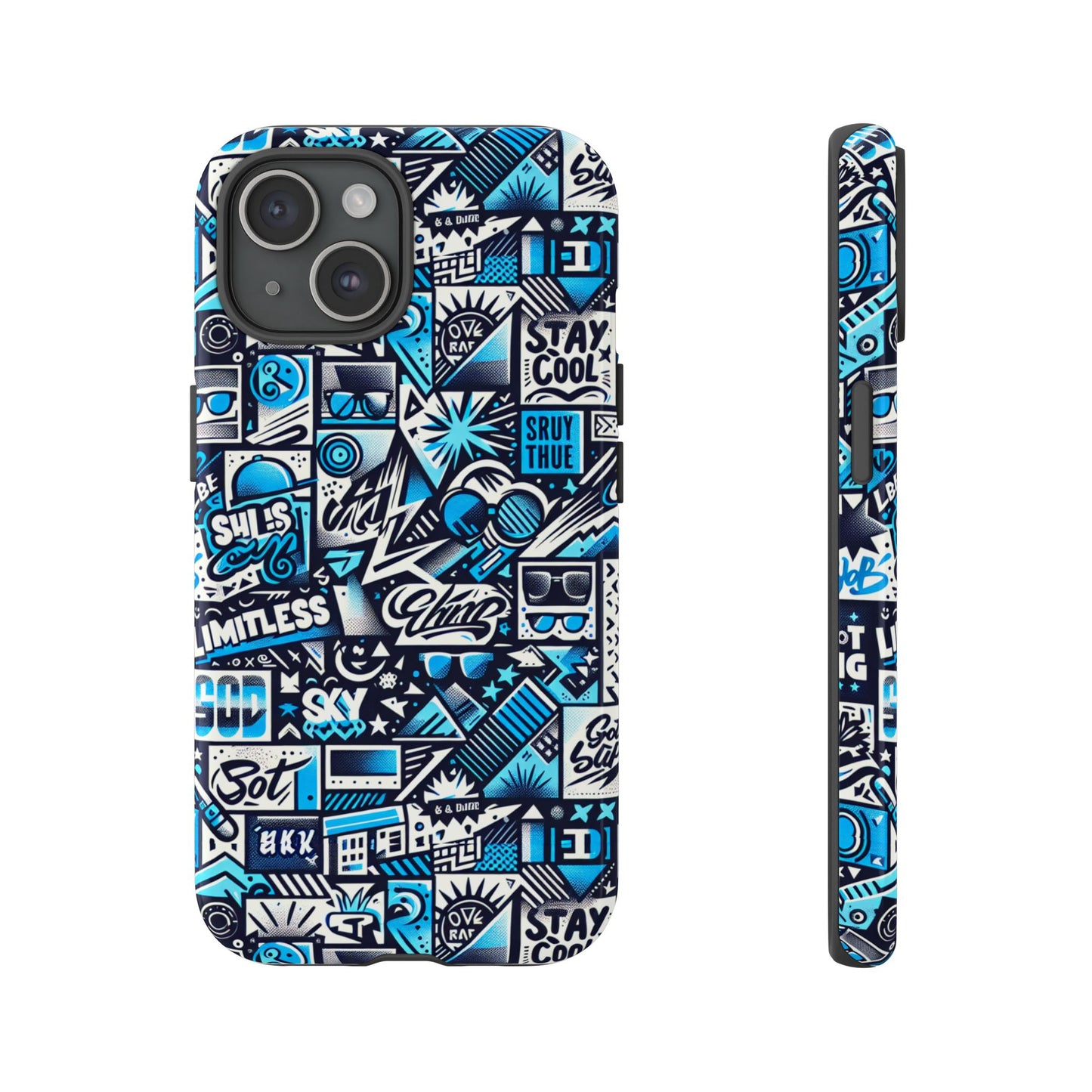 vibrant 3d wrap stylish protective phone case in playful blue and black design for trendsetters compatible with iphone 13, 14, 15 & 16 – all models including pro, pro max & plus