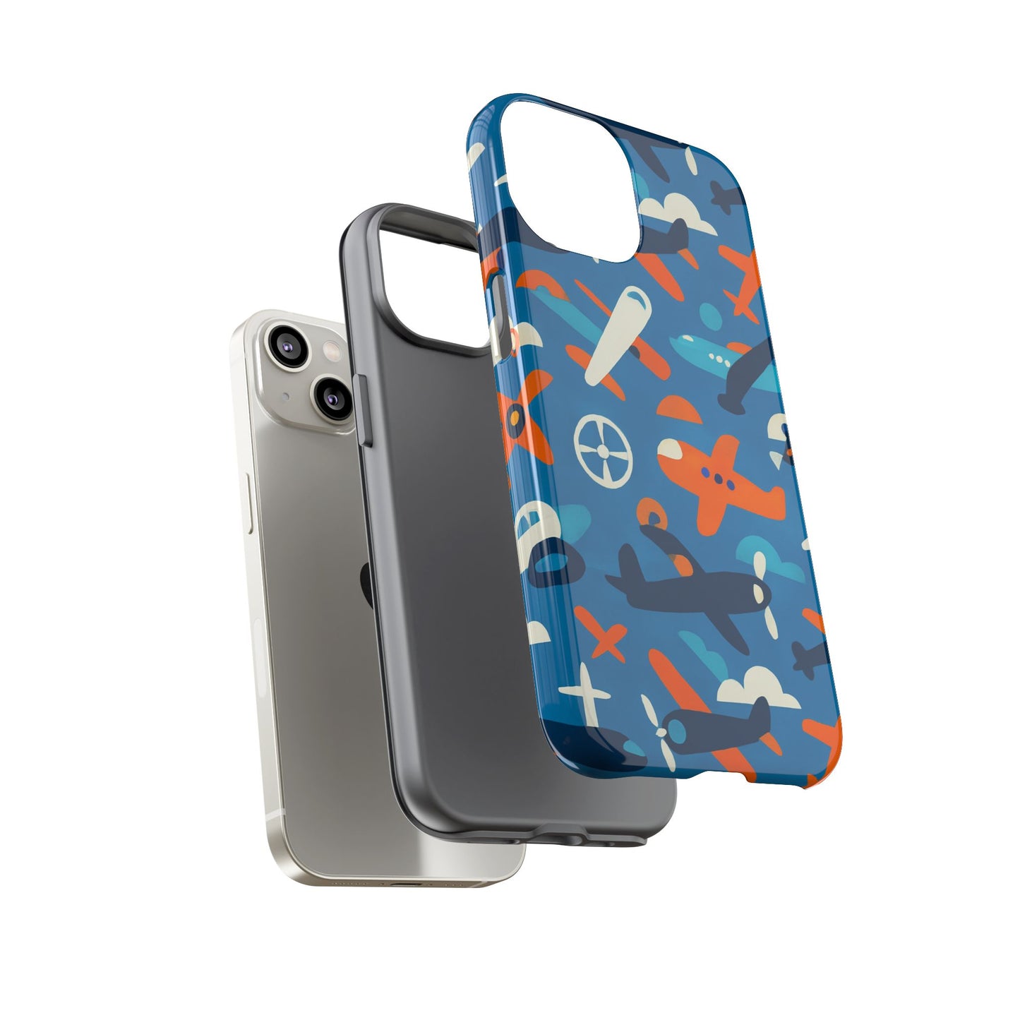 vibrant 3d airplane print phone case in blue – fun retro design for stylish protection – compatible with iphone 13, 14, 15 & 16 – all models including pro, pro max & plus
