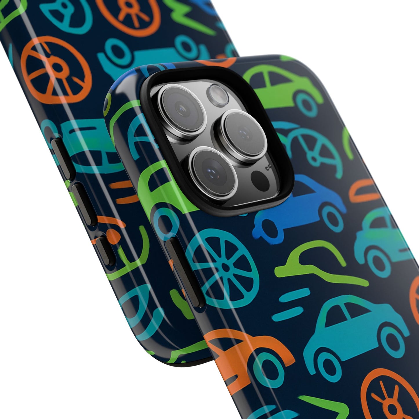 vibrant 3d car design protective phone case for kids and teens - playful multicolour style - stylish protection for everyday use - compatible with iphone 13, 14, 15 & 16 – all models including pro, pro max & plus