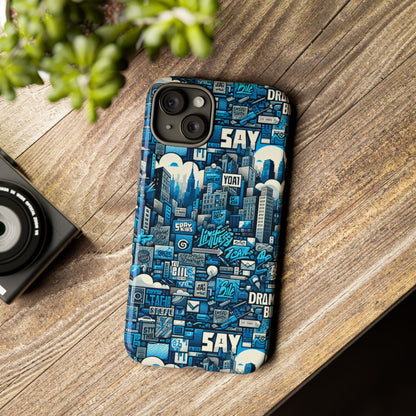 Protective Phone Case with 3D Urban Design in Blue for Stylish Protection – Trendy Accessory Compatible with iPhone 13, 14, 15 & 16 – All Models Including Pro, Pro Max & Plus