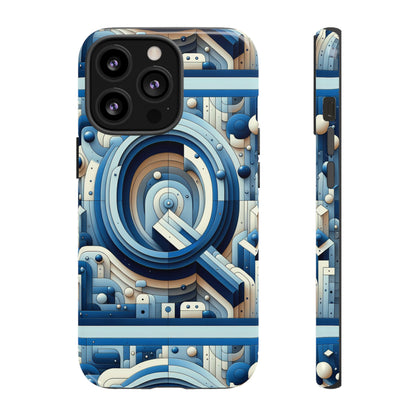 Blue Alphabet Q Phone Case for Android and iPhone Durable Shockproof Protective Cover with 3D Wrap Design