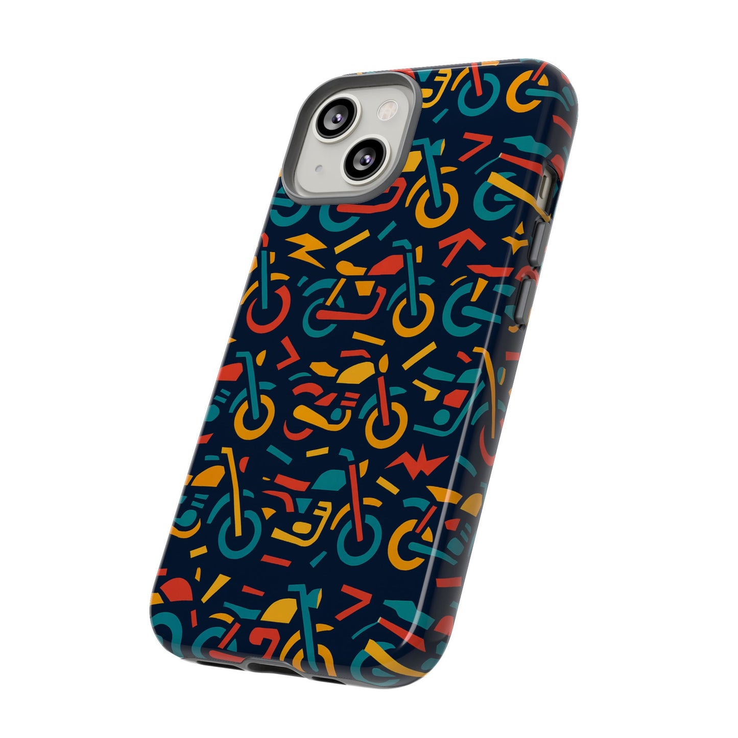 vibrant multicolour motorcycle design protective phone case for stylish protection – compatible with iphone 13, 14, 15 & 16 – all models including pro, pro max & plus