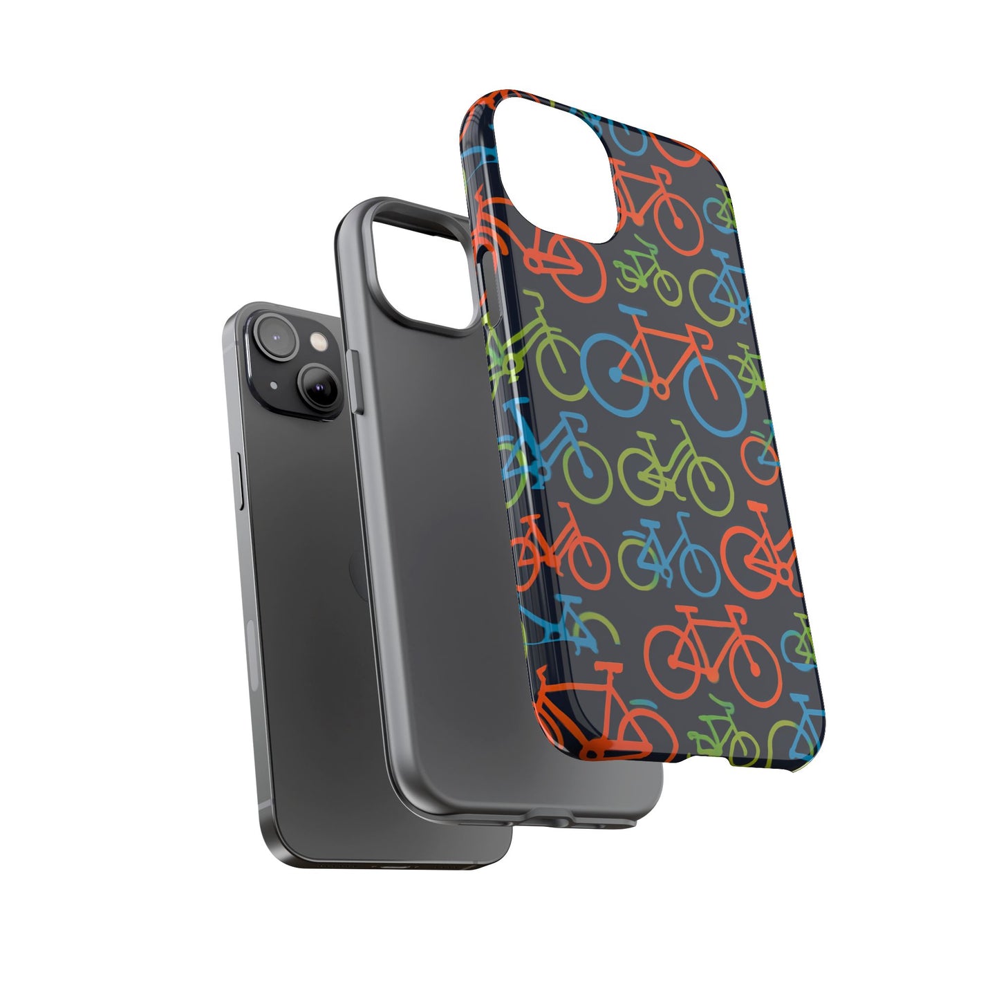 multicolour bicycle print protective phone case for smartphones – vibrant style and trendy accessory compatible with iphone 13, 14, 15 & 16 – all models including pro, pro max & plus