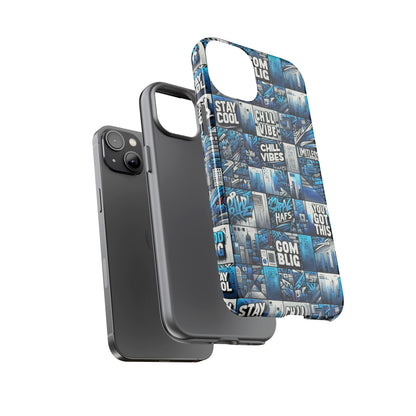 Vibrant 3D Wrap Protective Phone Case in Blue Urban Aesthetic Design for Stylish Smartphone Protection Compatible with iPhone 13, 14, 15 & 16 – All Models Including Pro, Pro Max & Plus