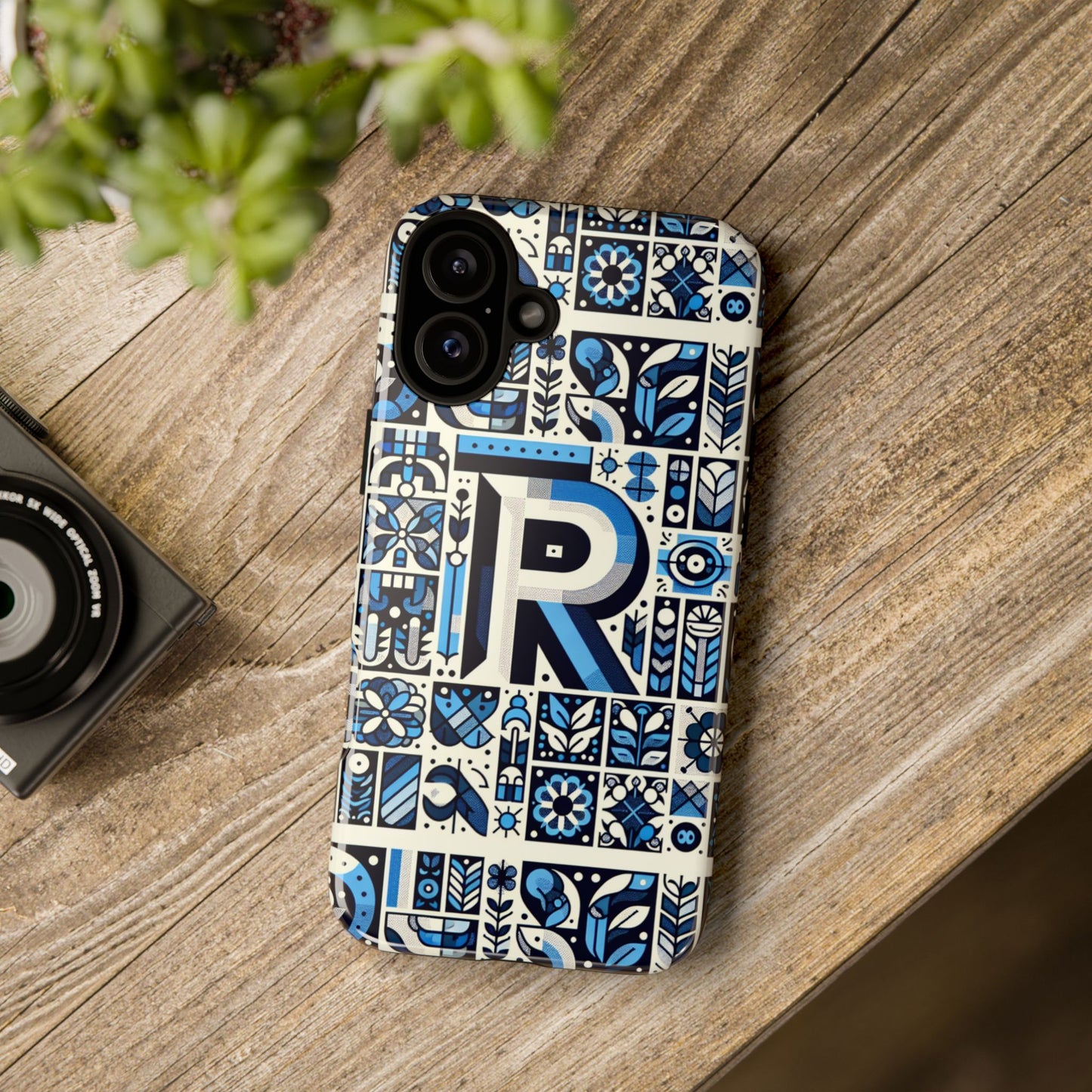 blue alphabet r phone case with 3d wrap and shock absorption for kids and teenagers