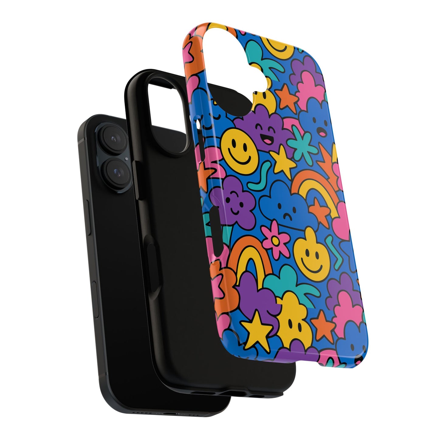 vibrant cartoon protective phone case with playful multicolour design – unisex fashion accessory – compatible with iphone 13, 14, 15 & 16 – all models including pro, pro max & plus