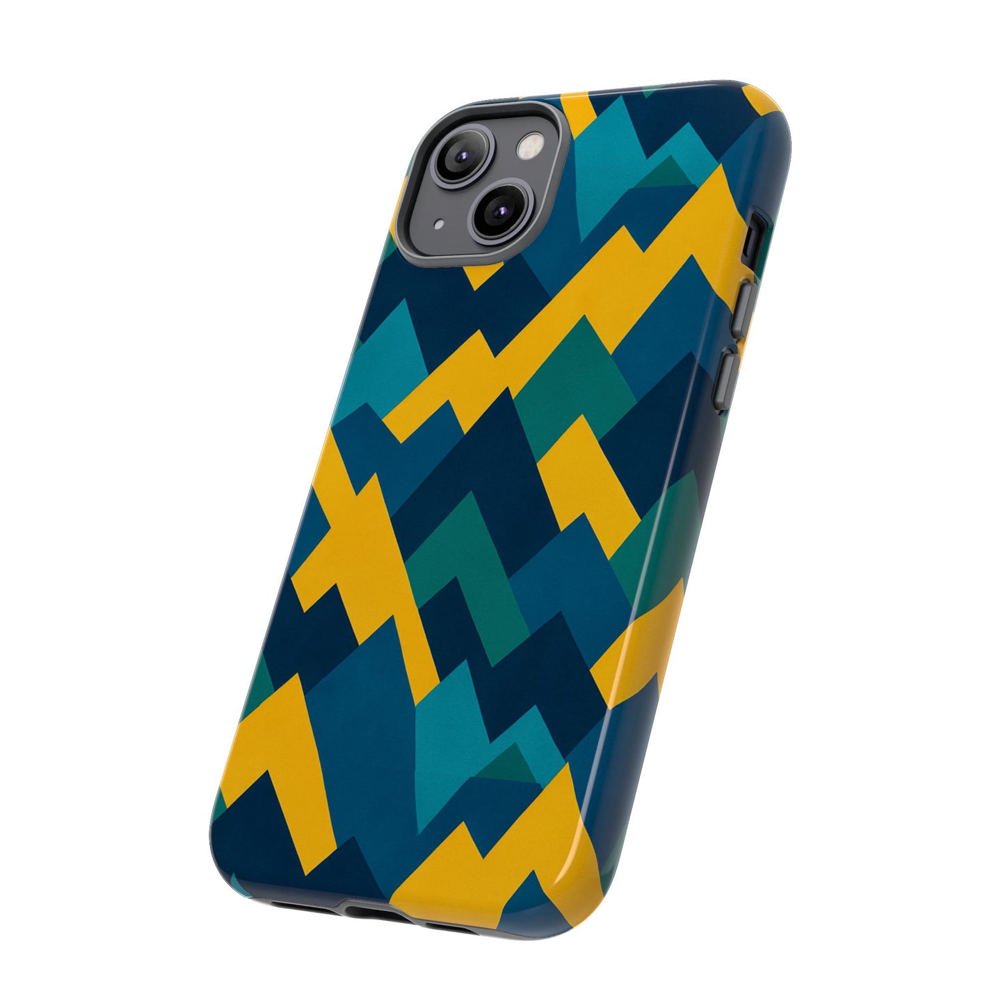 vibrant geometric mountain design protective phone case for unique style and durable protection compatible with iphone 13, 14, 15 & 16 – all models including pro, pro max & plus