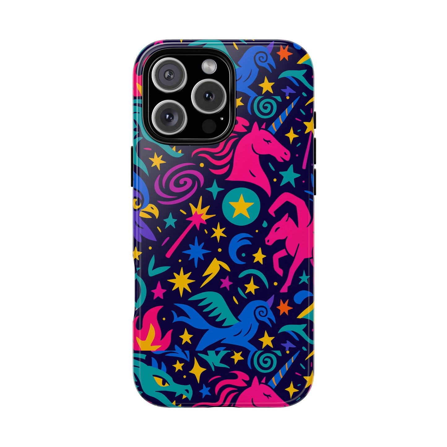 vibrant fantasy unicorns protective phone case – colourful 3d design for stylish protection – compatible with iphone 13, 14, 15 & 16 – all models including pro, pro max & plus
