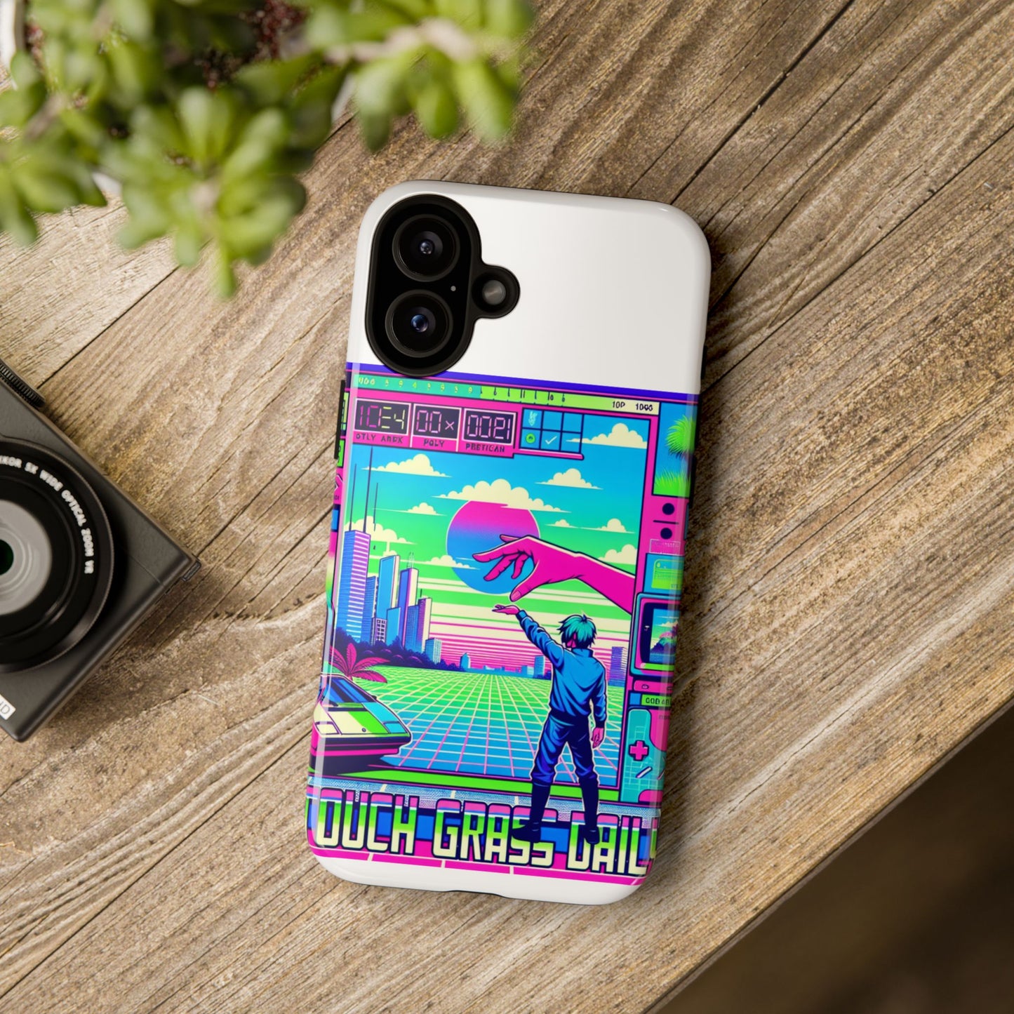 touch grass daily 3d wrap protective phone case for smartphones, durable shock absorption, uv protected, unique anime design, fun gift for tech enthusiasts